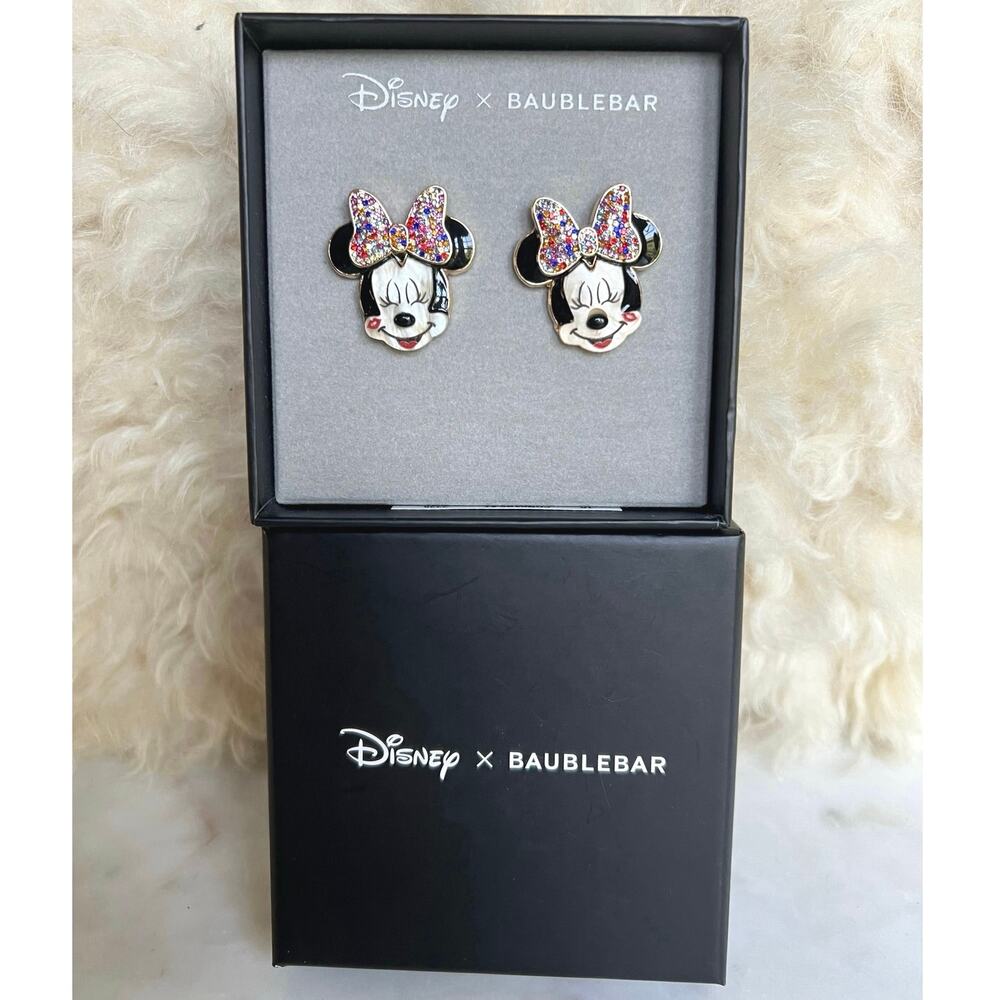 Minnie Mouse Disney x BaubleBar Crystal Gem Bow Lipstick Kiss Statement Earrings